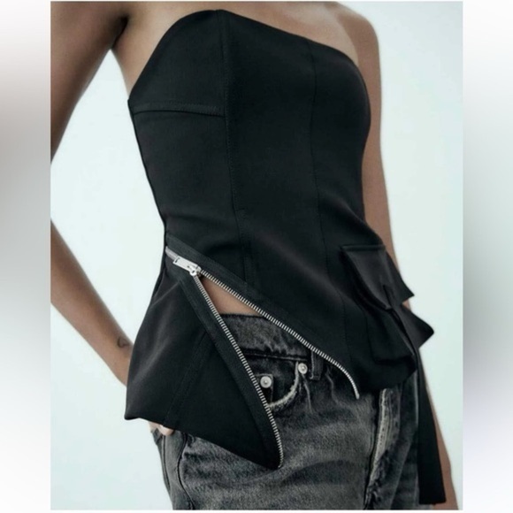 ZARA bustier corset style strapless top with zipper and pocket detailing small - Picture 8 of 8